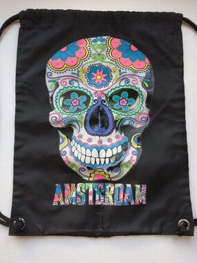 ​BagBase Amsterdam Sugar Skull Black Drawstring Gym Sack Bag Backpack Souvenir